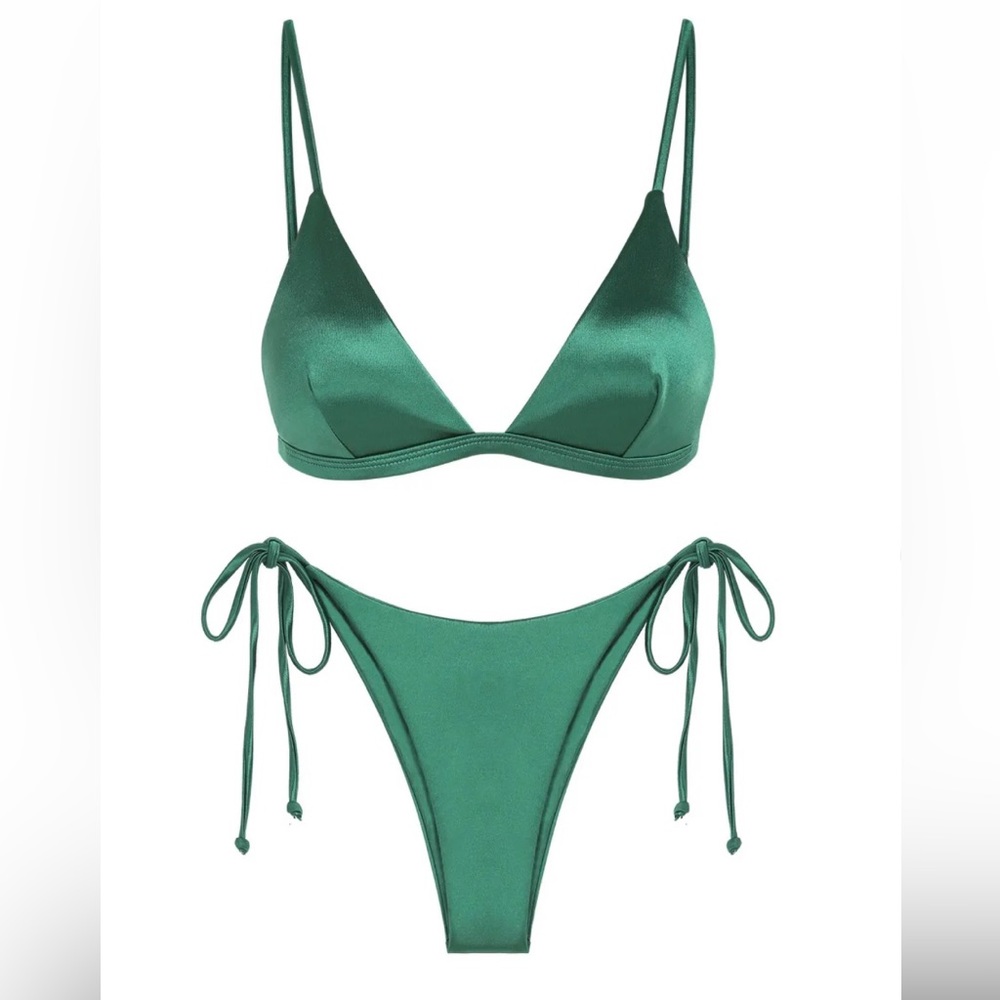 NWT ZAFUL Shiny Silky Tie Side Tanga Bikini Swimwear (S)